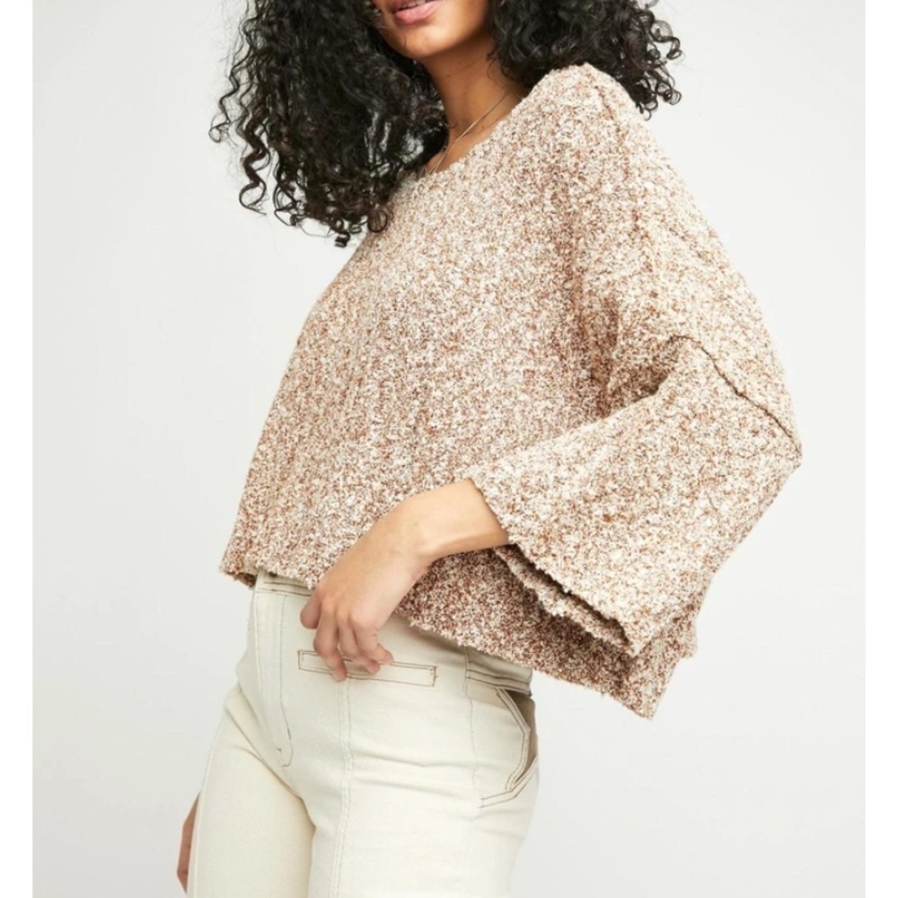 Free People Good Day Crop Pink speckled Oversized Pullover Sweater xs nwt